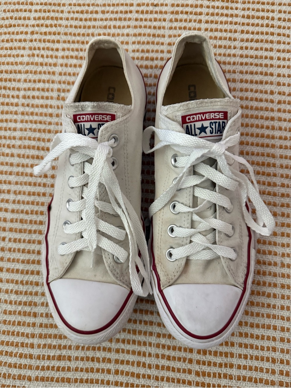 Converse White Canvas Low-Top Sneakers with Red Trim